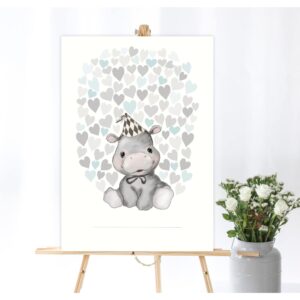 Gæsteplakat – Lyseblå hjerter og flodhest